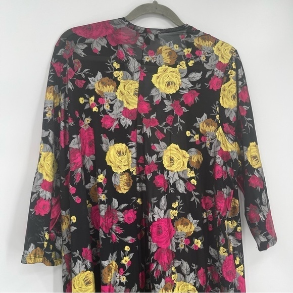 TORRID Mesh Duster Cardigan SZ 1/2 (1X/2X) Black Multicolor Floral Shimmer Slits - Picture 13 of 14